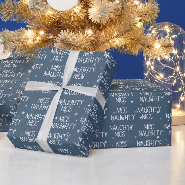 Papier Cadeau Christmas NICE NAUGHTY Texte Sur Les Étoiles (Vacances)