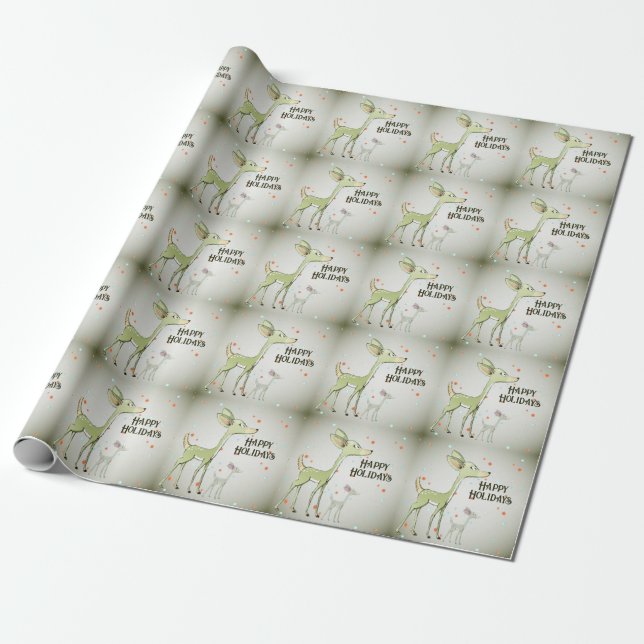 Papier Cadeau Christmas Party Green Deers Holidays Cute (Déroulé)