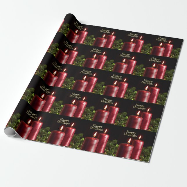 Papier Cadeau Christmas Party Red Candles Winter Holidays (Déroulé)