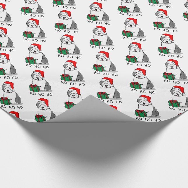 Papier Cadeau Christmas Père Noël Old English Sheepdog (Grey 1)  (Coin)