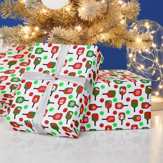 Papier Cadeau Christmas Pickleball Paddles Festive Green and Red (Vacances)