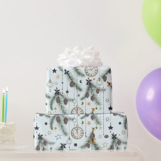 Papier Cadeau Christmas Pine Branch Clock Star Vintage