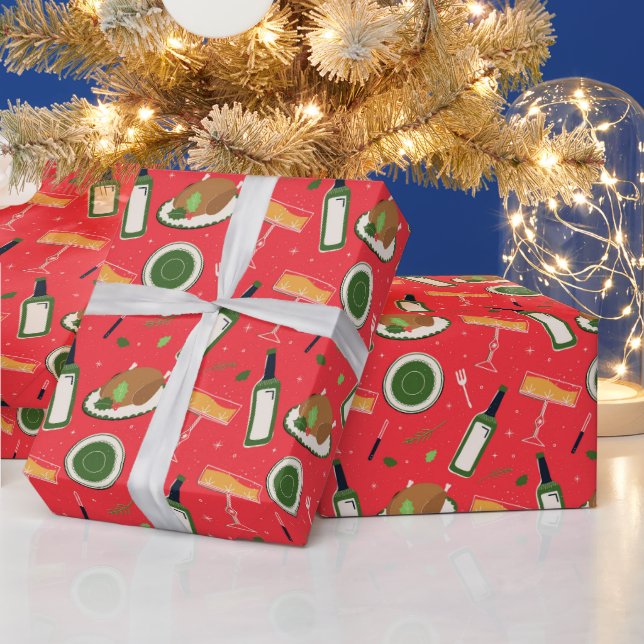 Papier Cadeau Christmas seamless pattern with retro champagne. (Vacances)