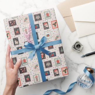 Papier Cadeau Christmas Stamps & Dots on Cream
