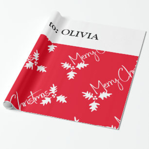 Papier Cadeau Christmas Stocking Style Modern Red Ajouter un nom