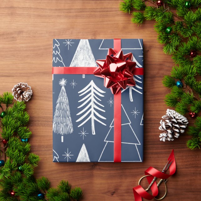 Papier Cadeau Christmas Tree - Evergreen Tree - Pine Tree Blue (Cadeau de vacances)