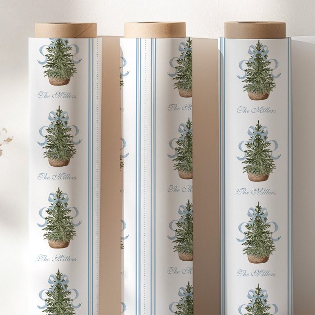 Papier Cadeau Christmas Tree Preppy Bow Blue Christmas (Créateur téléchargé)