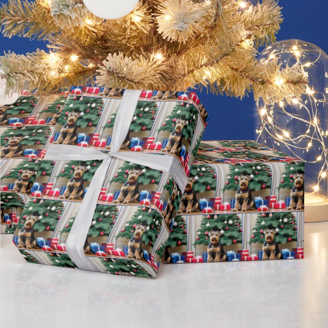 Papier Cadeau Christmas Welsh Terrier Avec Cadeaux (Vacances)