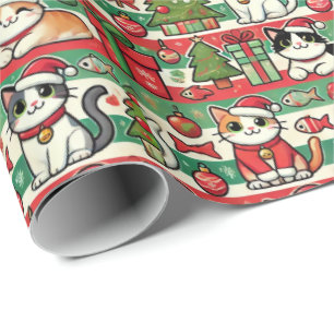 Papier Cadeau Christmas Wrapping Paper for Cat Lovers