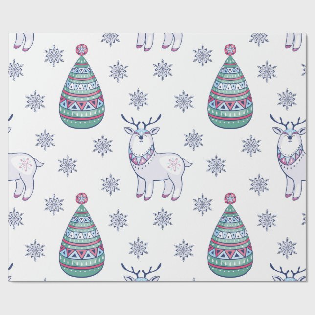 Papier Cadeau Christmas Wrapping Paper - Reindeer and Fir Trees (Plat)