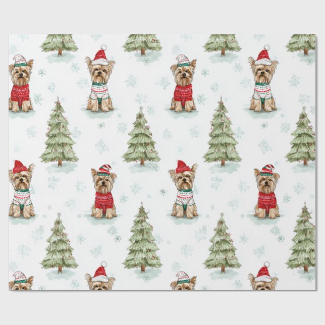 Papier Cadeau Christmas Yorkies Dog (Plat)