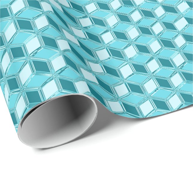 Papier Cadeau Chrome 3-d boîtes - turquoise / aqua (Coin rond)