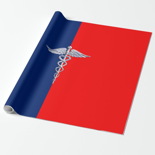 Papier Cadeau Chrome Comme Caduceus Symbole Médicale Ligue Décor (Déroulé)