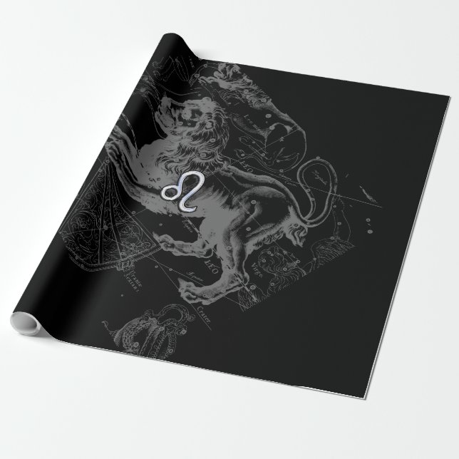 Papier Cadeau Chrome Style Leo Zodiac Carte Hevelius 1690 (Déroulé)