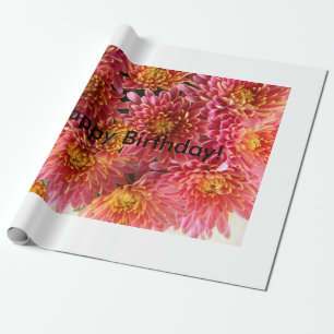 Papier Cadeau chrysanthème rose et rose chaud