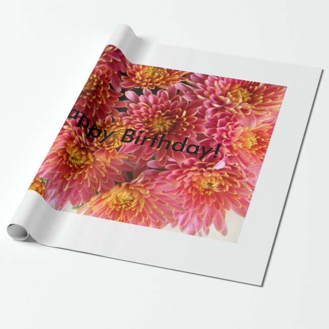 Papier Cadeau chrysanthème rose et rose chaud (Déroulé)