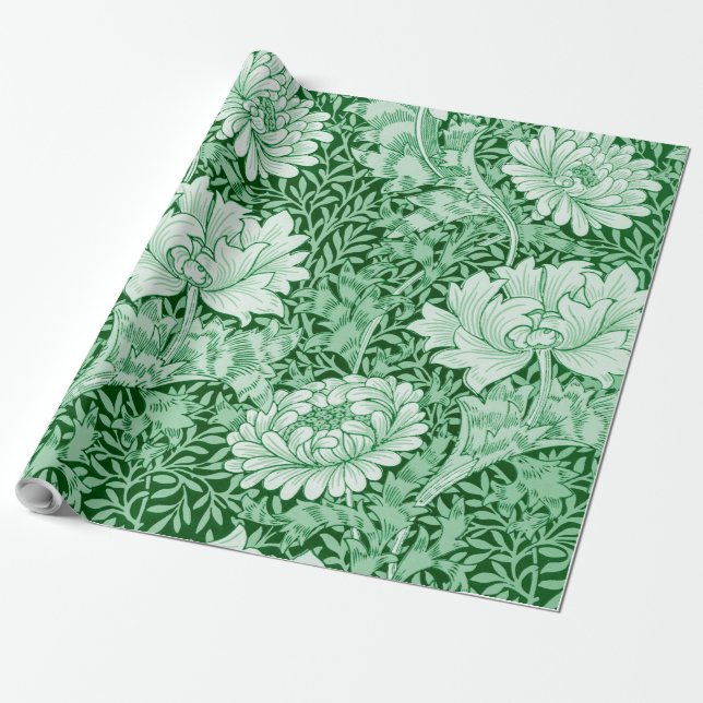 Papier Cadeau Chrysanthemum Green, William Morris (Déroulé)