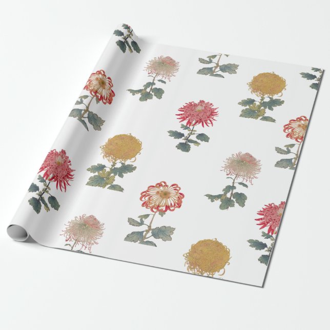 Papier Cadeau Chrysanthemum vintage papier d'emballage Osegawa (Déroulé)