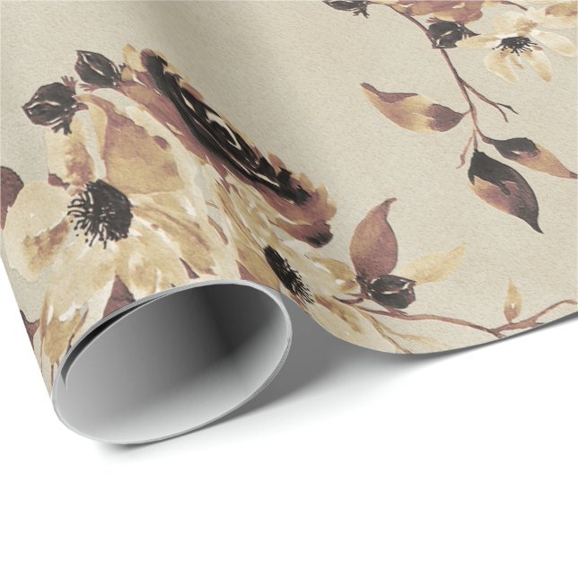 Papier Cadeau Chute Brown papier d'enveloppement floral (Coin rond)