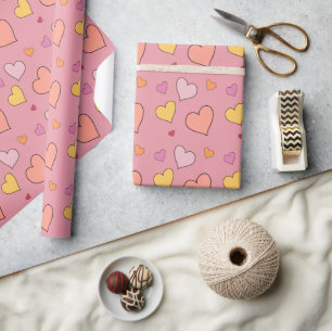 Papier Cadeau Chute dans l'amour Coeurs d'automne rose Jaune Blu