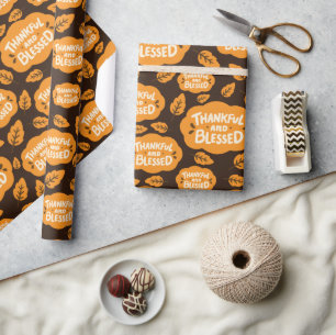 Papier Cadeau Chute de grâce et béni Orange Feuilles foncé Brown