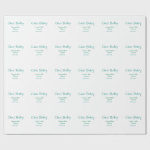 Papier Cadeau ciao bébé bleu vert pastel baby shower nom date 