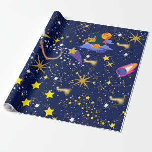 Papier Cadeau Ciel bleu foncé étoilé