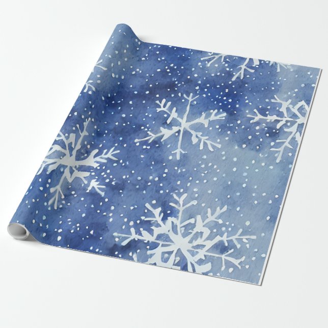 Papier Cadeau Ciel bleu pâle avec flocons de neige géants (Déroulé)