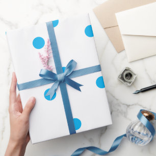 Papier Cadeau Ciel bleu Polka point blanc Couleur personnalisée