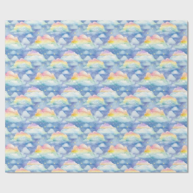 Papier Cadeau Ciel coloré Arrière - plan avec nuages, étoiles (Plat)
