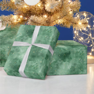 Papier Cadeau Ciel de nuit nuageux vert avec étoiles or