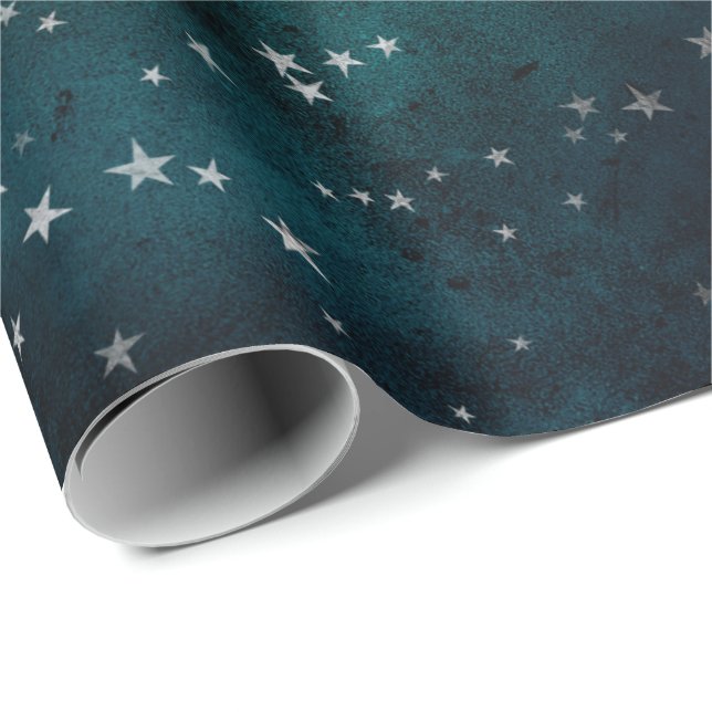 Papier Cadeau Ciel des étoiles d'argent (Coin rond)