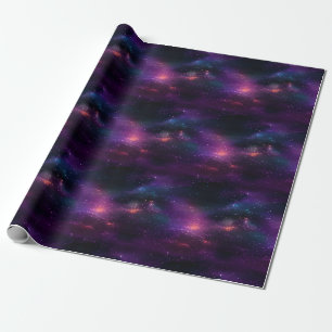 Papier Cadeau Ciel nocturne violet et noir avec des étoiles