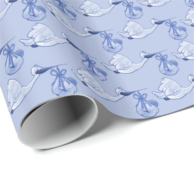 Papier Cadeau Cigognes bleu-clair (Coin rond)