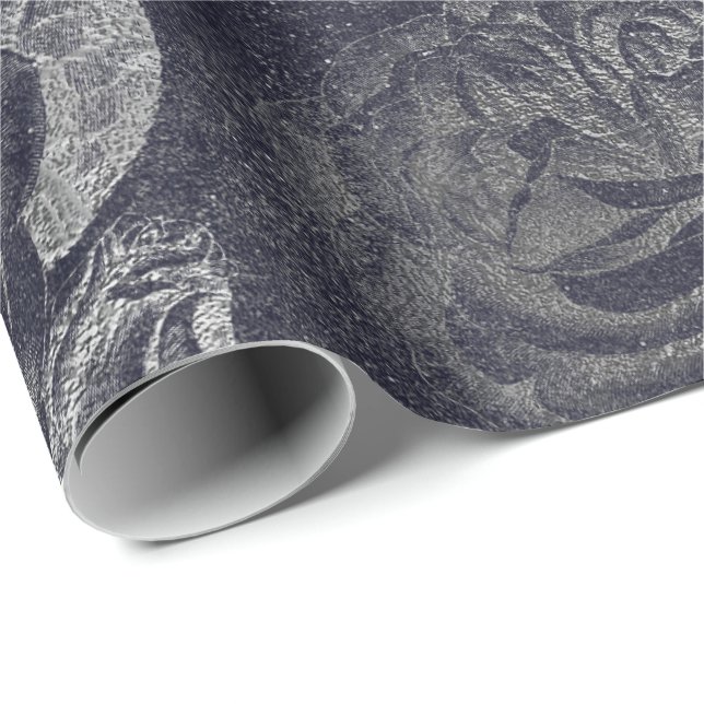 Papier Cadeau Cimetière Floral rose Métal Gris Mur noir (Coin rond)