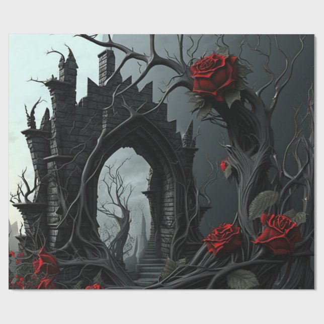 Papier Cadeau Cimetière gothique Jardin Rose (Plat)