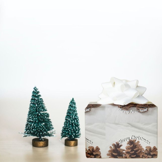 Papier Cadeau Cinq Pinecones Joyeux Noël Bonne année (Créateur téléchargé)