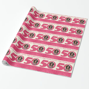 Papier Cadeau cinquantième Emballage rose de crème d'amusement