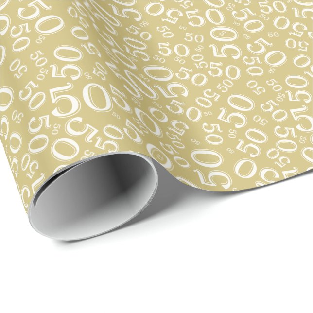 Papier Cadeau cinquantième Or de motif de nombre d'anniversaire (Coin rond)