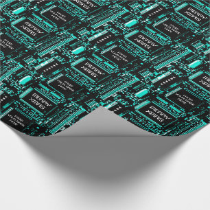 Papier Cadeau Circuit bleu clair 'Joyeux Noël de...' emballage c