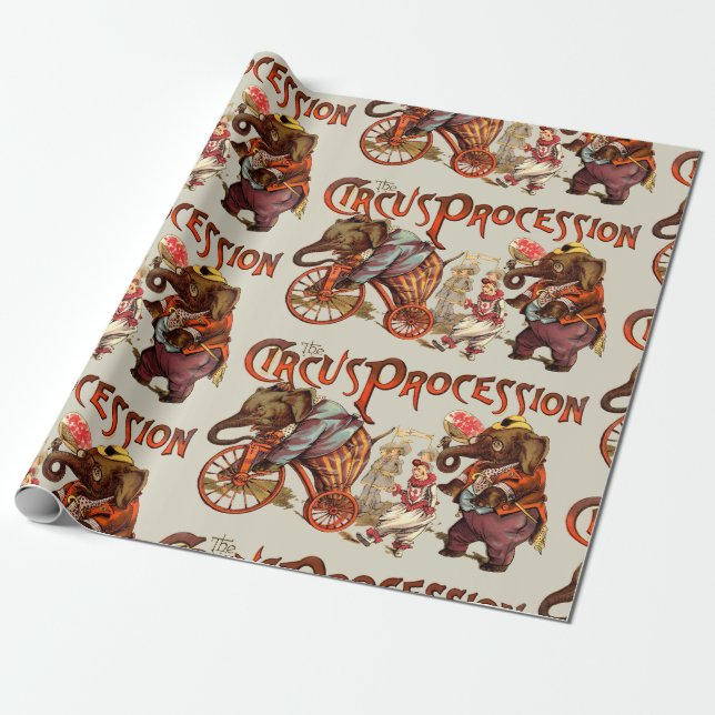 Papier Cadeau Cirque Procession Eléphant Art antique (Déroulé)