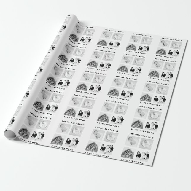 Papier Cadeau citation monogramme de la famille de collages de q (Déroulé)
