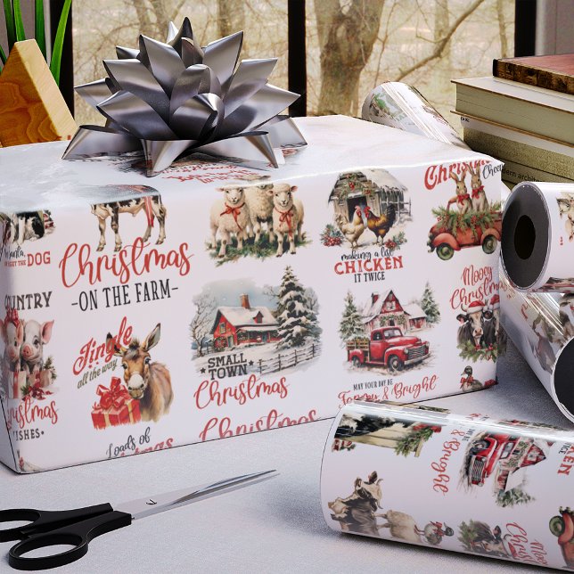 Papier Cadeau Citations de Noël traditionnel à la ferme (Créateur téléchargé)