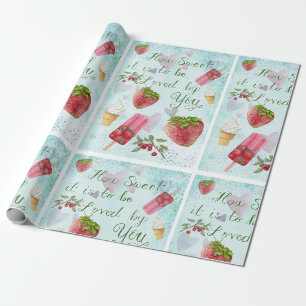 Papier Cadeau Citations Douce Saint-Valentin Glace à la Fraise