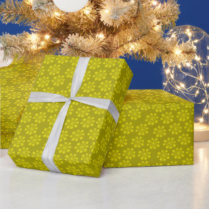 Papier Cadeau Citrine de flocon de neige rétro sur l'olive