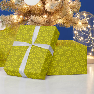 Papier Cadeau Citrine de flocon de neige rétro sur l'olive