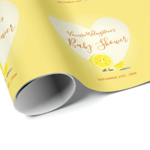 Papier Cadeau Citron et citron en tranche Baby shower Coeur Jaun