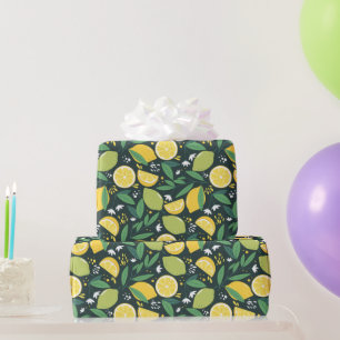 Papier Cadeau Citron et Limon Motif de fruits en vert et jaune