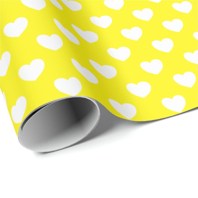 Papier Cadeau Citron Jaune Avec De Mignons Coeurs Motif (Coin rond)