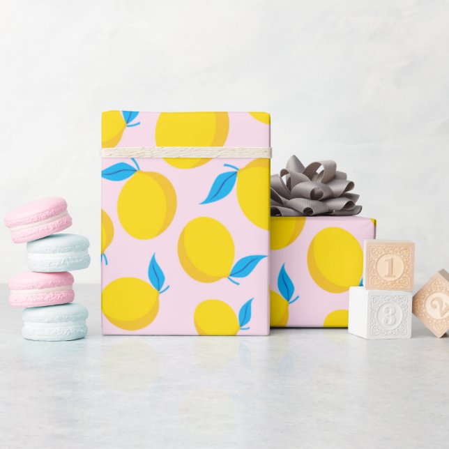 Papier Cadeau Citron Jaune Doux Motif Rose Seamless Cadeau (Baby Shower)